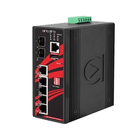 Antaira 7-Port Industrial Gigabit IEEE 802.3bt PoE+ Light Layer 3 Managed Ethernet Switch LMP-0702G-SFP-bt-T-V2